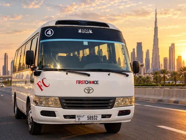 First Choice Coaster bus used for school pick and drop in Dubai