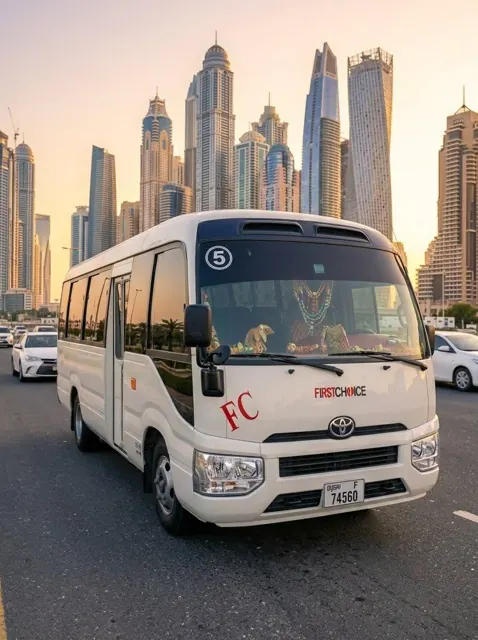 First Choice car lift bus heading from Sharjah into Dubai